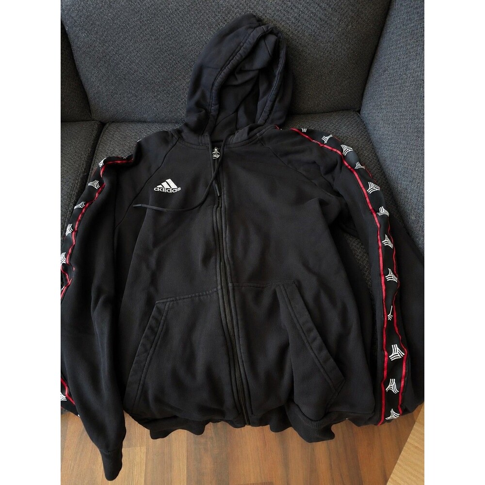 Adidas Tango Men’s Medium Black Full Zip Hoodie Red Logo Tape Soccer Jacket